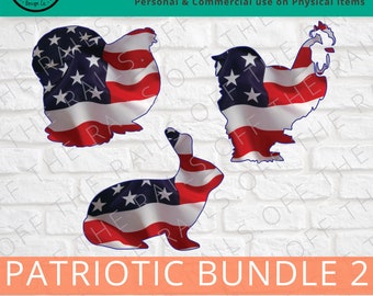 Patriotic Animal PNG: Rabbit, Chicken Flag Design (Digital Download)