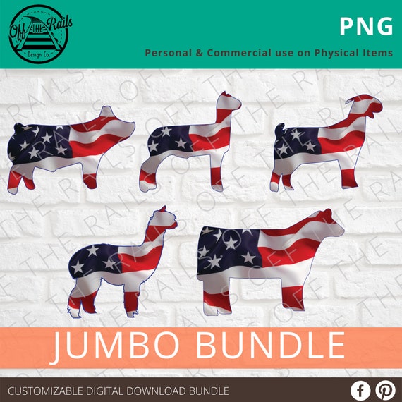 Patriotic Animal PNG -  Show Animal Patriotic  design -  Digital Download - Sublimation Design - DTG Printing - Steer-Goat-Alpaca-Pig-Sheep