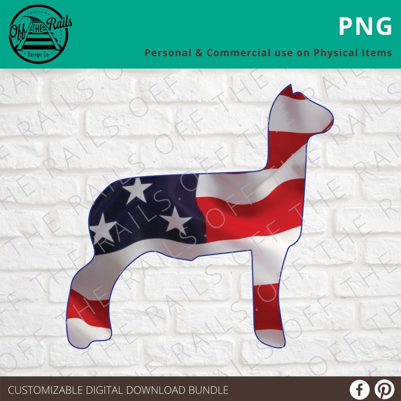 Peut inclure: T&eacute;l&eacute;chargement num&eacute;rique d'une silhouette de mouton avec un motif de drapeau am&eacute;ricain. Le mouton est tourn&eacute; vers la droite et a un fond blanc.