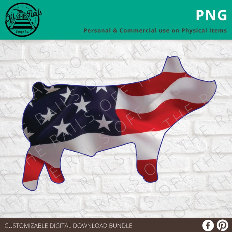 Peut inclure: T&eacute;l&eacute;chargement num&eacute;rique d'une silhouette de cochon avec un motif de drapeau am&eacute;ricain. Le cochon est d&eacute;limit&eacute; en noir et le drapeau est rouge, blanc et bleu.