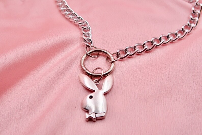 Silver Playboy Bunny O Ring Chain Necklace Etsy Silver Playboy Bunny O Ring Chain Necklace Etsy