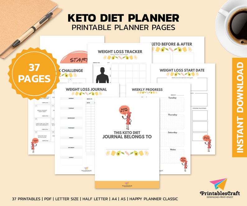 Keto Planner Printable For Men Weight Loss Tracker Keto | Etsy