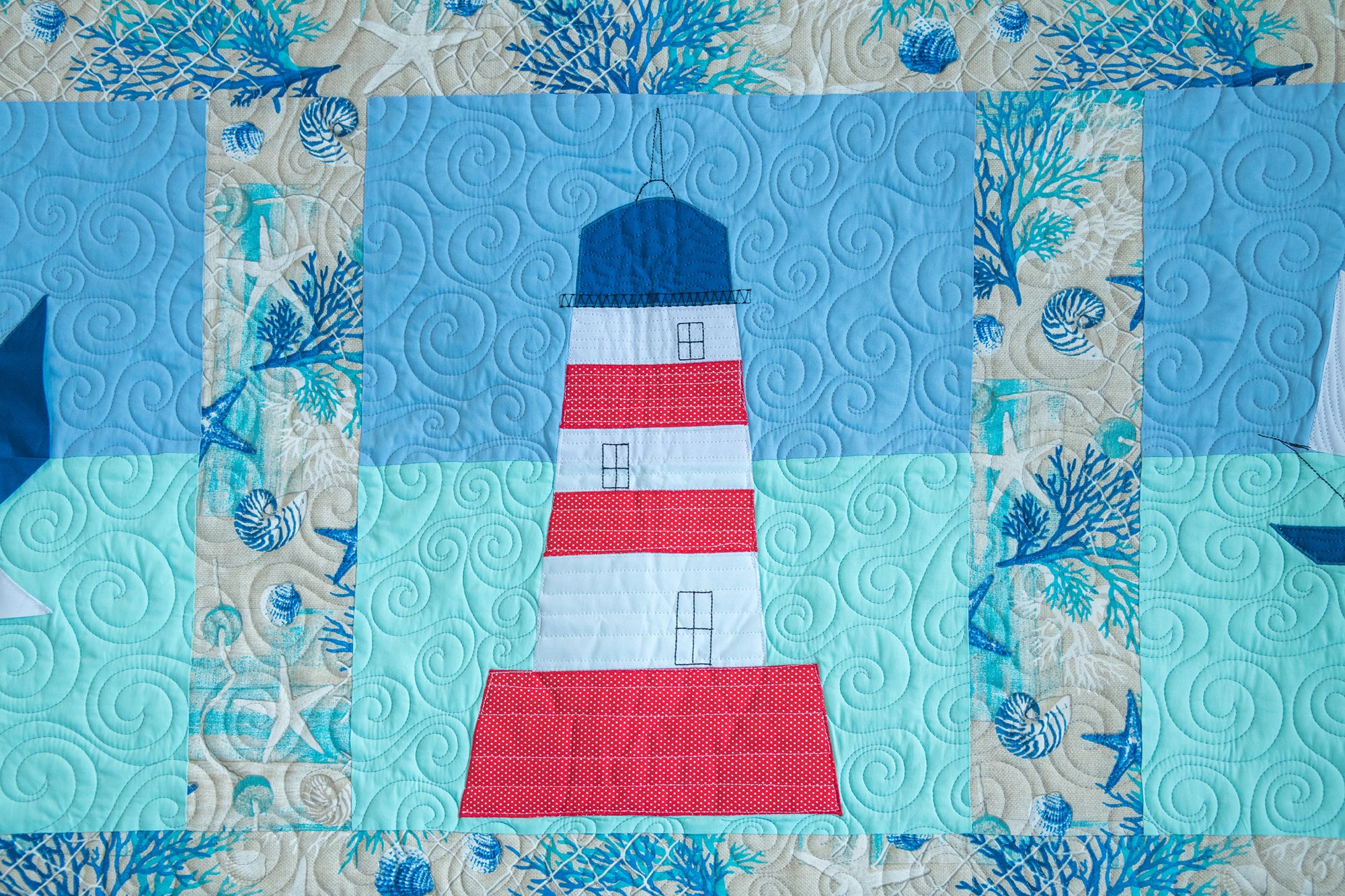 Blue Patchwork Quilt Lighthouse and Stars Quilt Bedding set Etsy