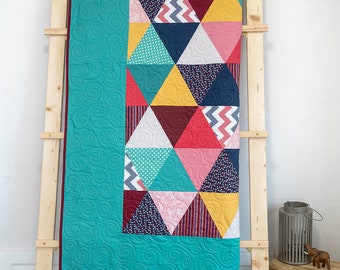 Modern Triangle Patchwork Quilt | Bright Handmade Cotton Wedding Gift