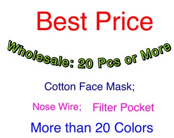 Back to Work Special: Reusable and Washable Wholesale Unisex Cloth Face Mask with Filter Pocket and Nose Wire, 20 PCS