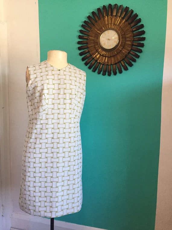 60s Vintage Green and White Mod dress