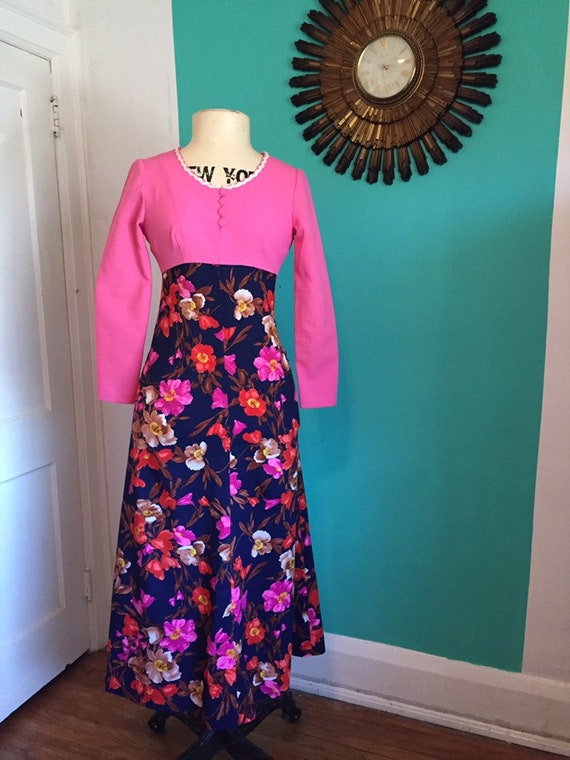 70s Vintage Pink and Floral Maxi dress