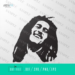 Bob Marley SVG PNG DXF – Digitaler Download für Cricut & Silhouette – Schablone, Vinyl, printable Art