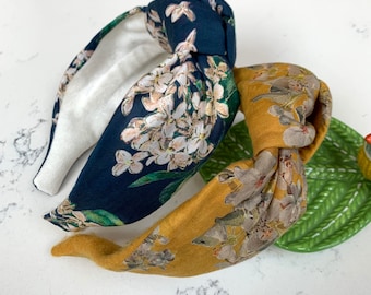 Liberty Of London designer stof Top knoop hoofdband, Alice-damesband, band, haaraccessoire, vintage bloemenhoofdband, hoofdband gedraaid