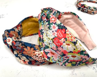 Liberty of London fabric Top knot Tie headband, Alice band, hair accessory, vintage Floral Meadow headband, twist headband, Thorpe Print