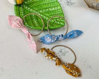 Liberty of London Fabric Girls baby bunny ear bow hair bobbles, hair tie floral Flower Capel pink blue print kids pigtails hair accessories
