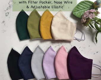 100% Cotton Face Mask FILTER POCKET ,Washable Mask, Reusable mask, Men Women Face mask, Plain Mask, Stylish