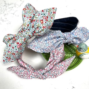 Liberty designer fabric Side Bow Headband, Top knot headband, women Alice band, hair accessory, Floral headband, Elois Print