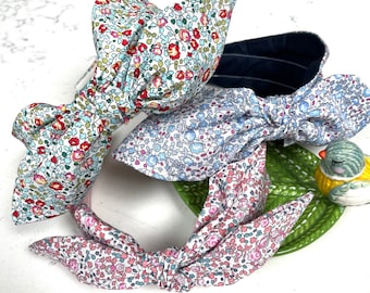 Liberty designer fabric Side Bow Headband, Top knot headband, women Alice band, hair accessory, Floral headband, Elois Print