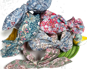 Liberty of London fabric Bow Headband, Top knot Tie headband, Alice band, hair accessories, twist headband, Strawberry Thief Print