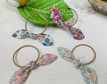 Liberty of London Fabric Girls baby bunny ear bow hair bobbles, hair tieFloral Flower Betsy print kids pigtails hair accessories
