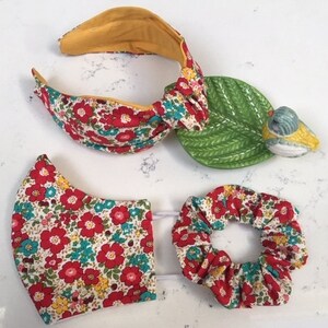 100% Cotton mask with Filter Pocket/Nose Wire, Washable, Reusable, Breathable, Matching Mask, Headband and Scrunchie Lockdown gift image 1