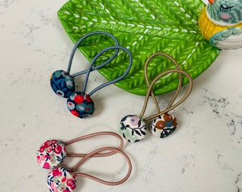 Liberty Fabric Girls Women hair clips bobbles floral Wiltshire Olive Pink Blue kids pigtails hair accessories.
