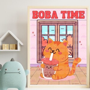 Boba Tea, Cat Art, Boba Tea, Boba Tea Art, Boba Tea Art Poster, Kinderkamerkunst, Bubble Tea, Bubble Tea Art, Bubble Tea-kunstposter, Plezier