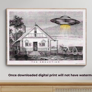 Alien Poster , UFO Poster , UFO illustration , A4 Poster, A3 Poster , Landscape Poster, Abduction Poster , Wall Art , Alien Abduction Poster