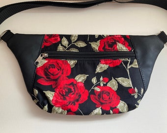 Black with red roses hip-bag / fanny pack