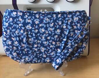 Blue floral wristlet clutch