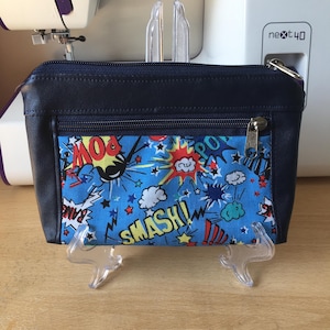 Comic style double zip pouch