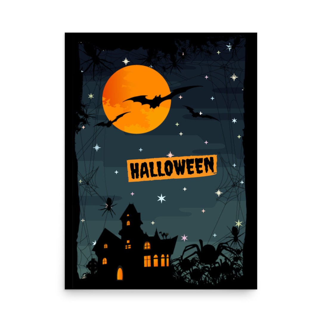 Haunted Mansion Halloween Poster - 18x24 Inch - Orange Glow, Moonlit ...