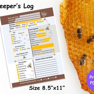 Beekeeper’s Log Pages with Cover, Printable, Downloadable Prints, Bee Log, Printable Downloads