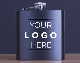 Add Your Business Logo Here, Personalized Flask, Matte Black 6oz Flask, Groomsmen, Groomsman Flask, Engraved Flask, Custom Flask, Hip Flask