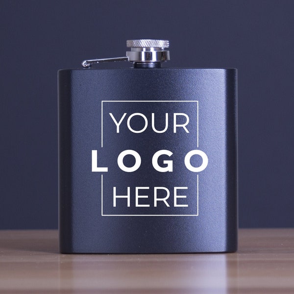Add Your Business Logo Here, Personalized Flask, Matte Black 6oz Flask, Groomsmen, Groomsman Flask, Engraved Flask, Custom Flask, Hip Flask