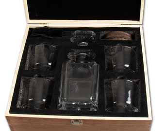 Add your Logo Brand Customized Wood Box Decanter Set - Personalized Decanter Whiskey Glass Set Man Cave Gifts, Gifts for Him, Family Gifts