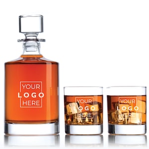 Personalized Add Your Logo Design - Decanter and Whiskey Glasses With Options, Man Cave Gifts, Gifts for Him, Business and Promotional Gifts