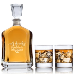 Collezione di bicchieri personalizzati - Ancora nautica - Decanter, bicchieri da whisky con opzioni - Regali uomo grotta per lui - Idee regalo coppie