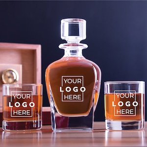 Personalized - Add Your Logo Here - Decanter and Whiskey Glasses With Options, Man Cave Gifts, Gifts for Him, Business and Promotional Gifts