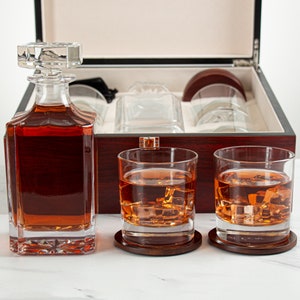Executive Collection Cherry Wood Decanter Set for High-End Whiskey Gifting - Great for Promotion, Retirement, Anniversary, and Gifts for Him