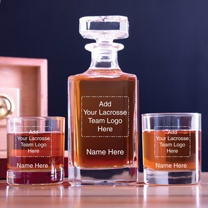 Personalized Lacrosse Team - Add Your Favorite Team Logo Here - Decanter and Whiskey Glasses With Options - Man Cave Gifts - Whiskey Gifts