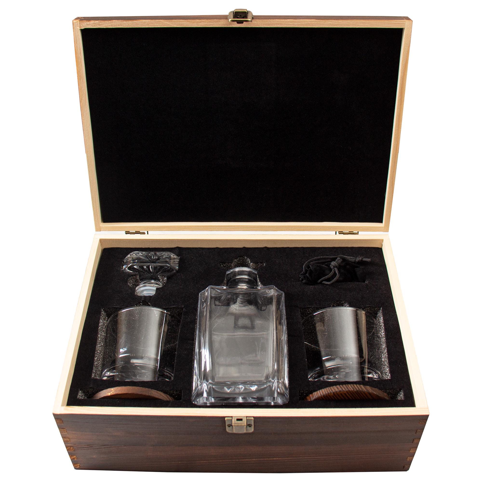 Personalized Football Team Logo Design - Decanter and Whiskey Glasses With Options in Wood Box - Man Cave Gifts - Whiskey Gifts - Gift Ideas