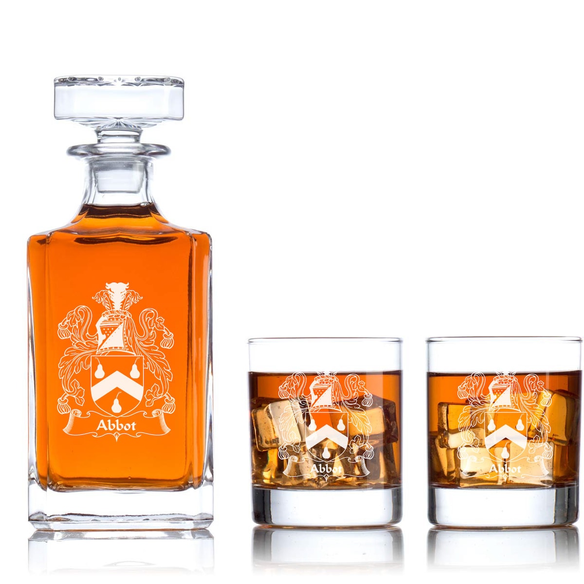 Personalized Barware Collection - Family Coat of Arms - Decanter and Whiskey Glasses With Options - Man Cave Gifts - Family History Gifts - Etsy