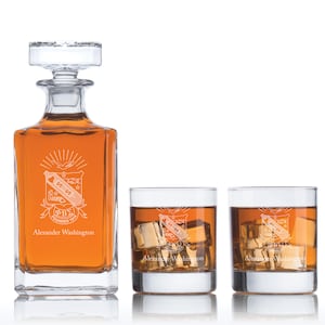 Phi Beta Sigma Coat of Arms Fraternity Gifts - Personalized Whiskey Bar Set with Wood Box - Greek Life - Man Cave Gifts with Options
