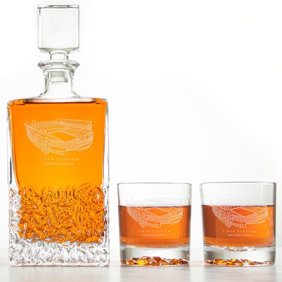 Your actual sports stadium — rendered in detailed engraving on a whiskey decanter — is a jaw-dropping, hyper-personal gift that screams 'I've never seen that before.'