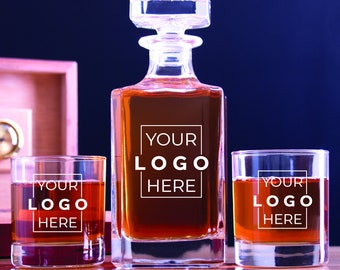 Personalized Logos - Add Your Logo Here - Decanter and Whiskey Glasses With Options - Man Cave Gifts - Whiskey Lovers Gifts