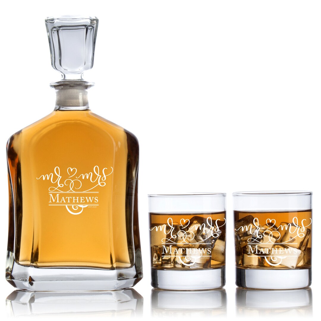 Personalized Barware Collection Mr & Mrs Heart Icon Decanter,whiskey