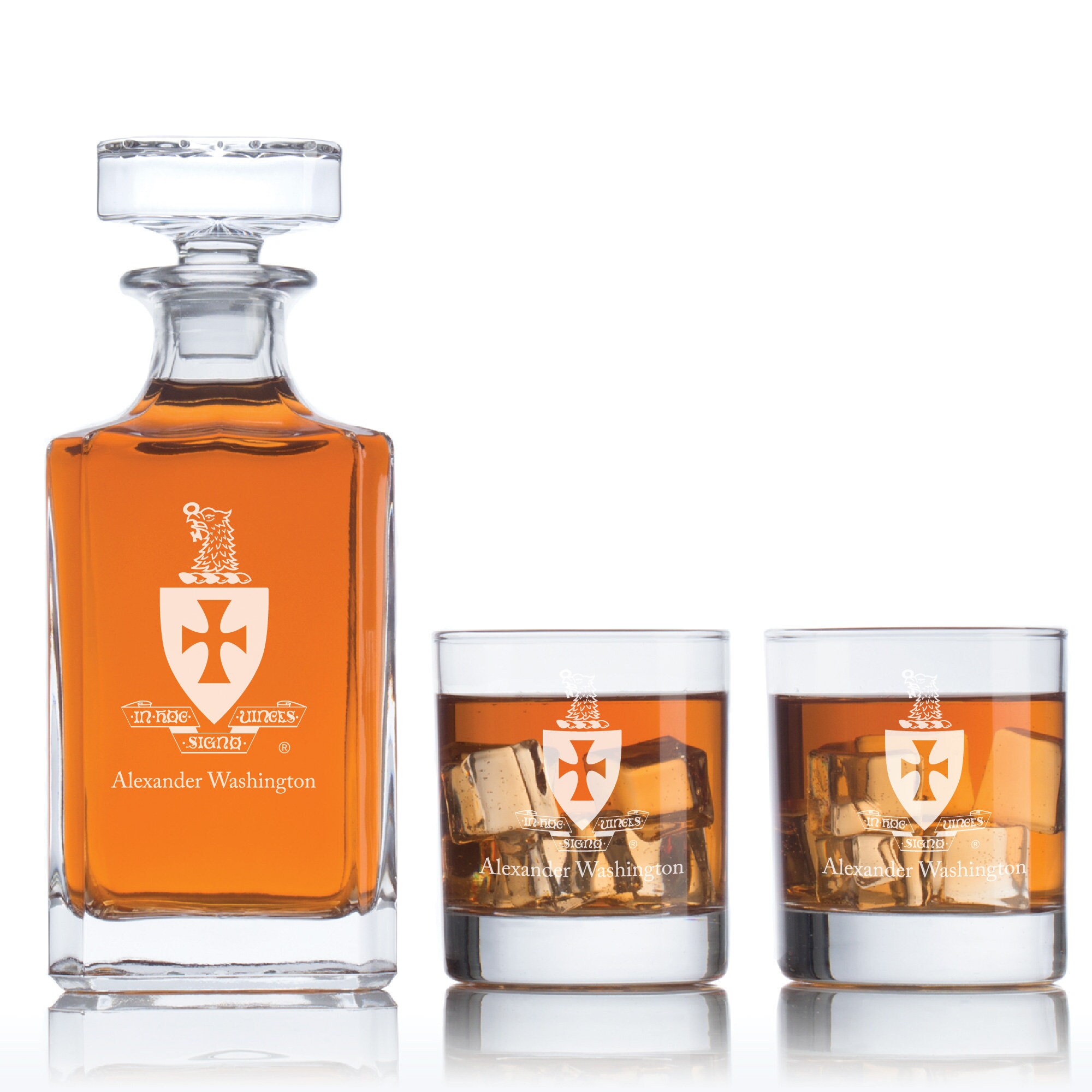 Sigma Chi Coat of Arms Fraternity Gifts - Personalized Whiskey Bar Set with Wood Box - Greek Life - Man Cave Gifts with Options