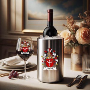 Full Color Personalized Family Crest Wine Cooler – Custom Coat of Arms Wine Cooler, Personalized Wine Chiller, Personalized Birthday Gifts