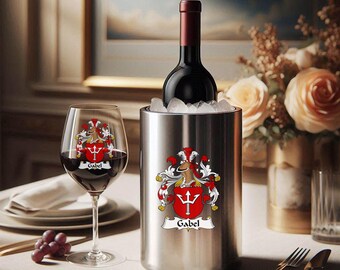 Full Color Personalized Family Crest Wine Cooler – Custom Coat of Arms Wine Cooler, Personalized Wine Chiller, Personalized Birthday Gifts