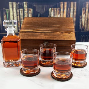 Add your Logo Brand Customized Wood Box Decanter Set - Personalized Decanter Whiskey Glass Set Man Cave Gifts, Gifts for Him, Family Gifts