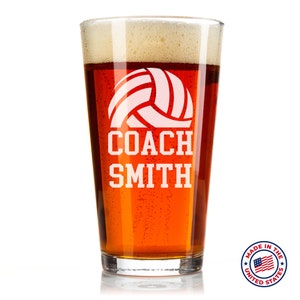 16oz Custom Volleyball Coach Drinking Glass Gift - Get the Perfect Personalized Coach Gift - Great Last Minute Gift Ideas Sports Theme Gifts