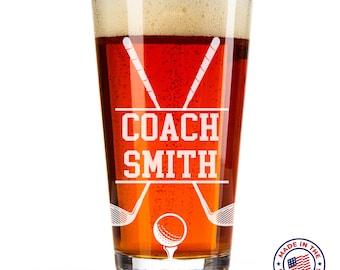 16oz Custom Golf Coach Drinking Glass Gift - Get the Perfect Personalized Coach Gift - Great Last Minute Gift Ideas - Sports Theme Gifts