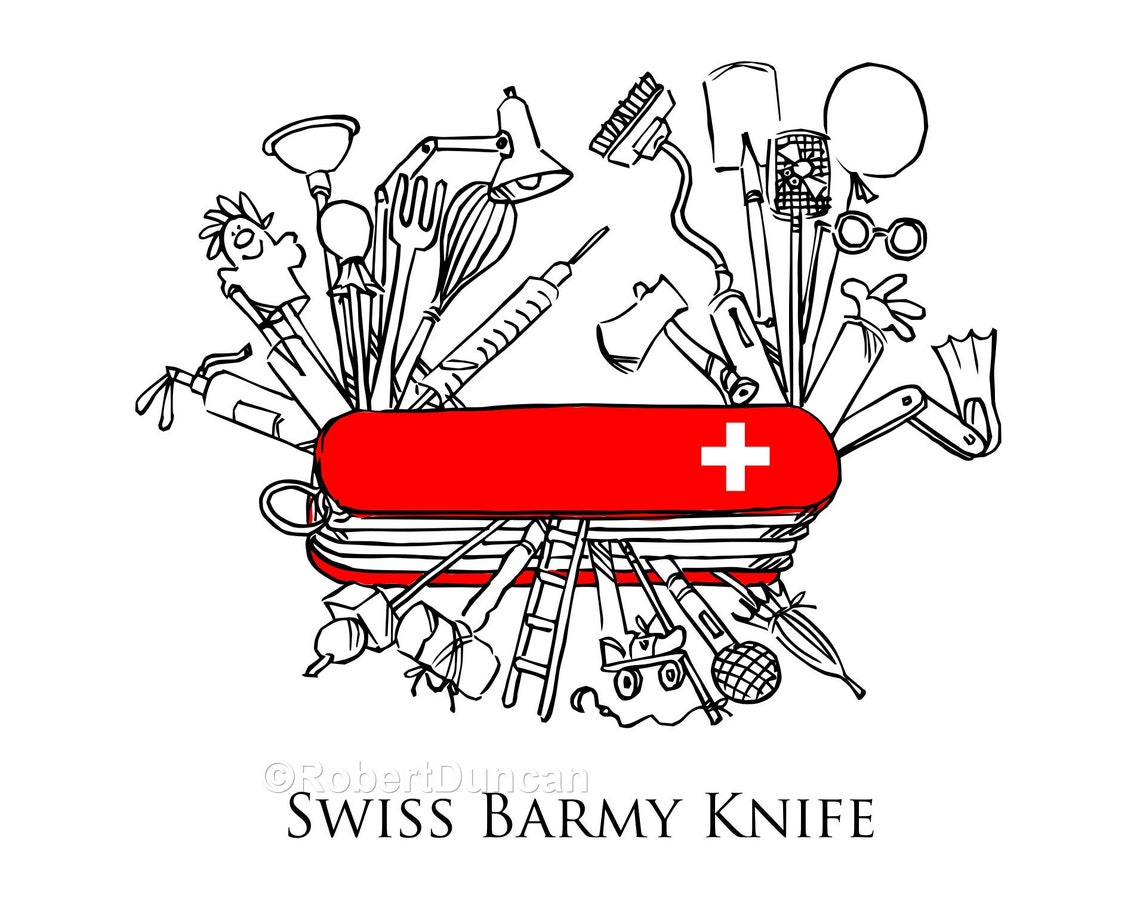 Swiss Army Knife, Joke, Cartoon, Illustration, Signed Print Etsy